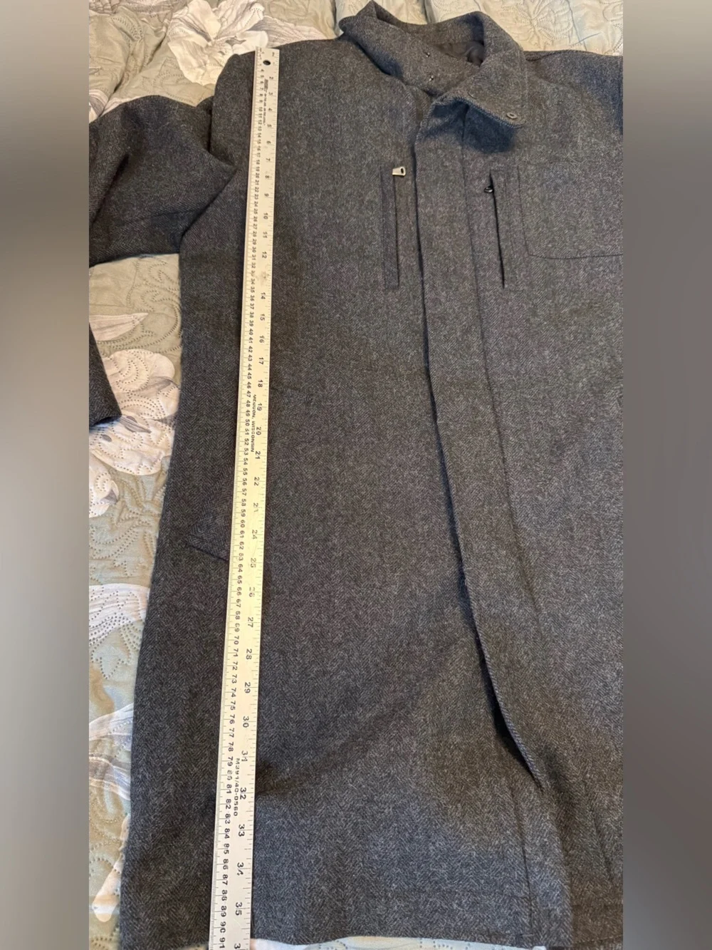 Zara Men's Dark Charcoal Wool Pea Coat - Picture 8 of 12